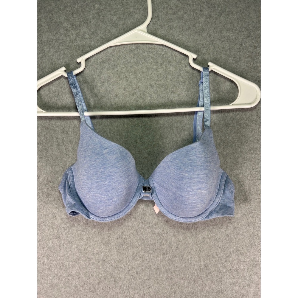 Victoria Secret Shimmer Logo Strap Demi Bra Lightly Lined Blue Heather 34C